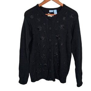 Kmart‎ Holiday Editions Beaded Snowflakes Button Up Cardigan Sweater Small NWT